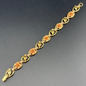 Signed Krementz Rose Yellow Gold Filled Flower Chain Bracelet 7"